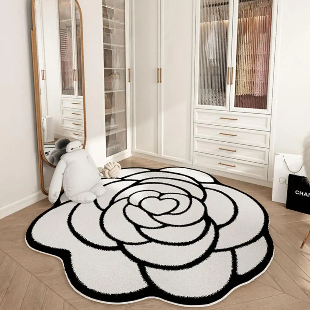 French Camellia Shaped Living Room Rug Girl Bedroom Decoration Cloakroom Dresser Cute Non-slip Mat Study Swivel Chair Rug