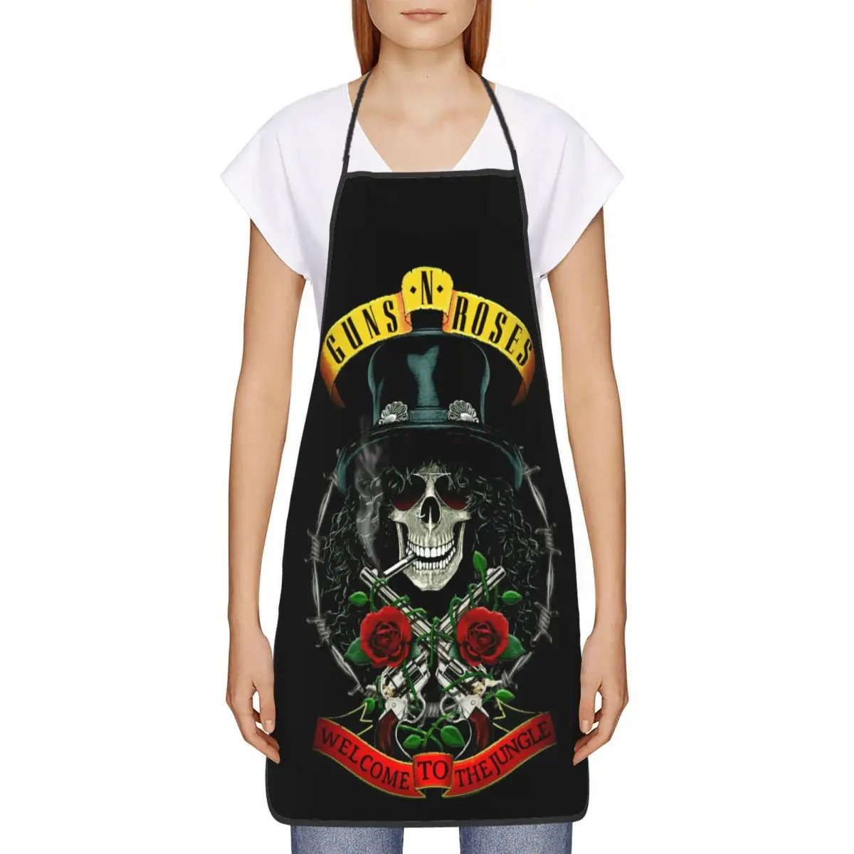 Custom Guns N Rose Steampunk Music  Chef Cooking Baking Apron Women Men Heavy Metal Rock Band Tablier Cuisine for Painting