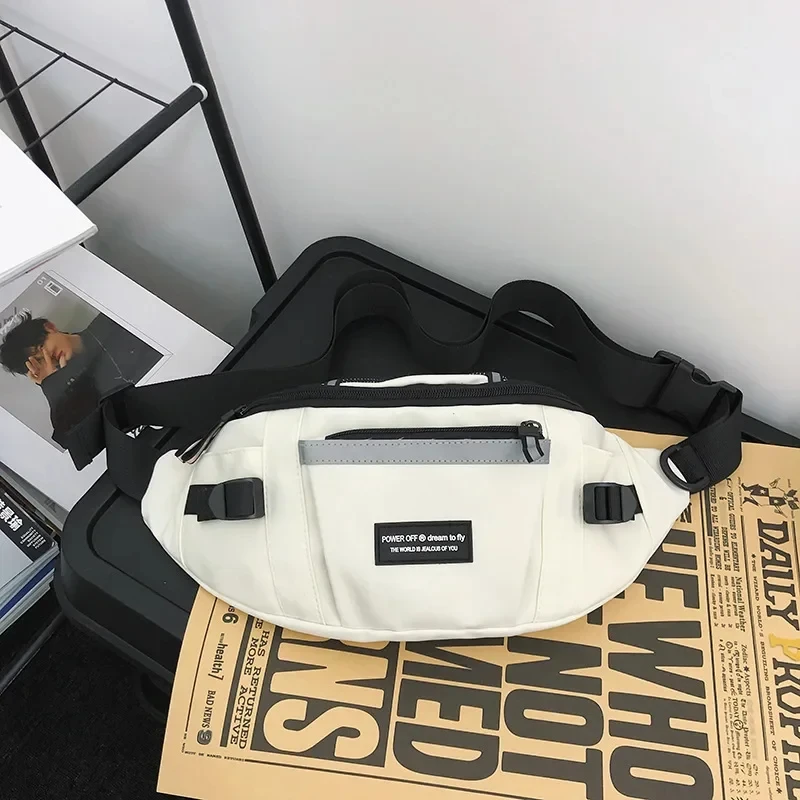 Korean Y2K Chest Bag Women and Men Purses and Handbags Reflective Stripe Waist Bag Student Crossbody Bags Sling Shoulder Bag