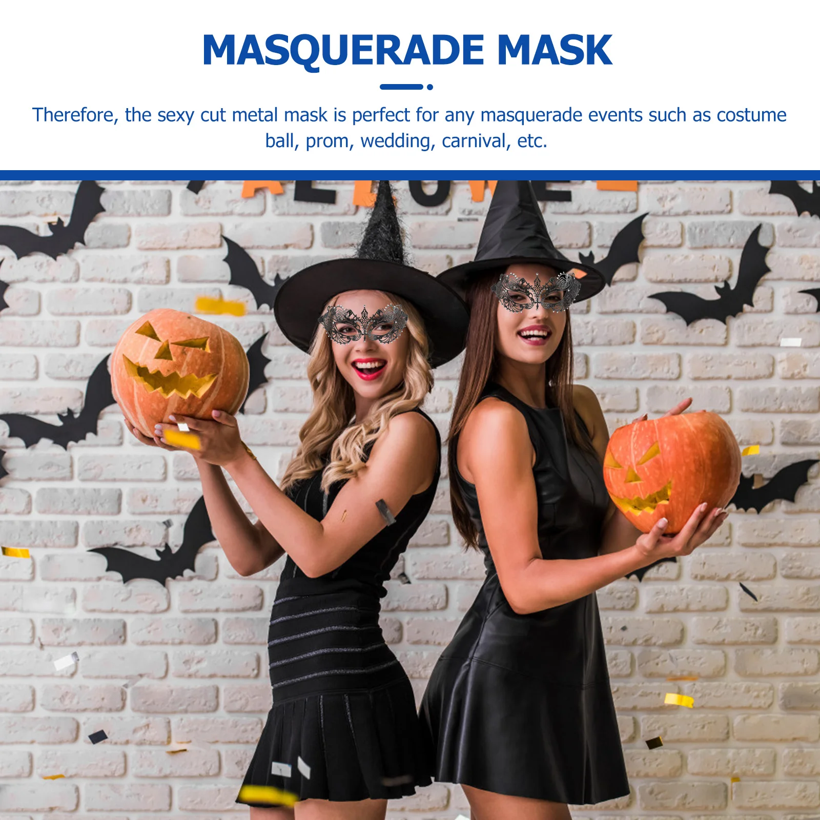 

Metal Masquerade Mask Black Cut Alloy Crystal Rhinestones Decor For Women Halloween Costume Ball Party Prom Wedding