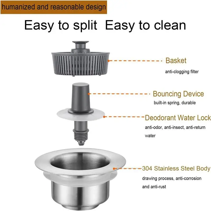 *A* Stainless Steel Sink Aid, Kitchen Sink Drain Strainer, Sink Stopper Kitchen Drain Stainless Steel(2PCS)