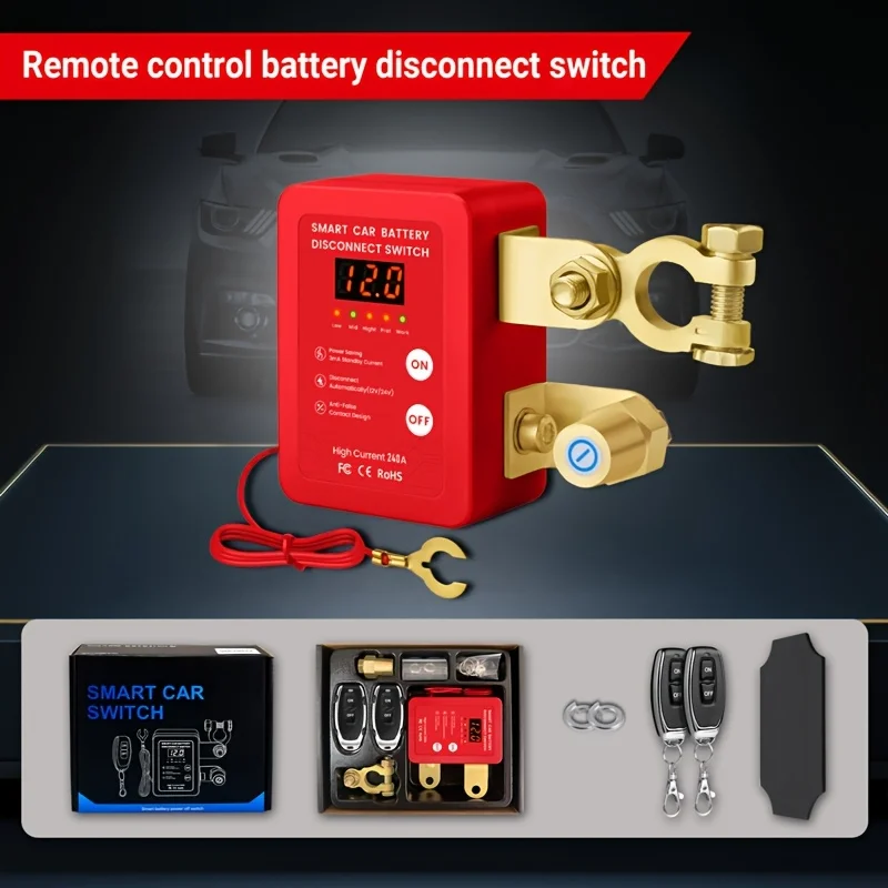 مفتاح فصل بطارية السيارة 240A مفتاح قتل مع شاشة عرض جهد LED مفتاح إيقاف تشغيل الطاقة التلقائي للسيارات #1
