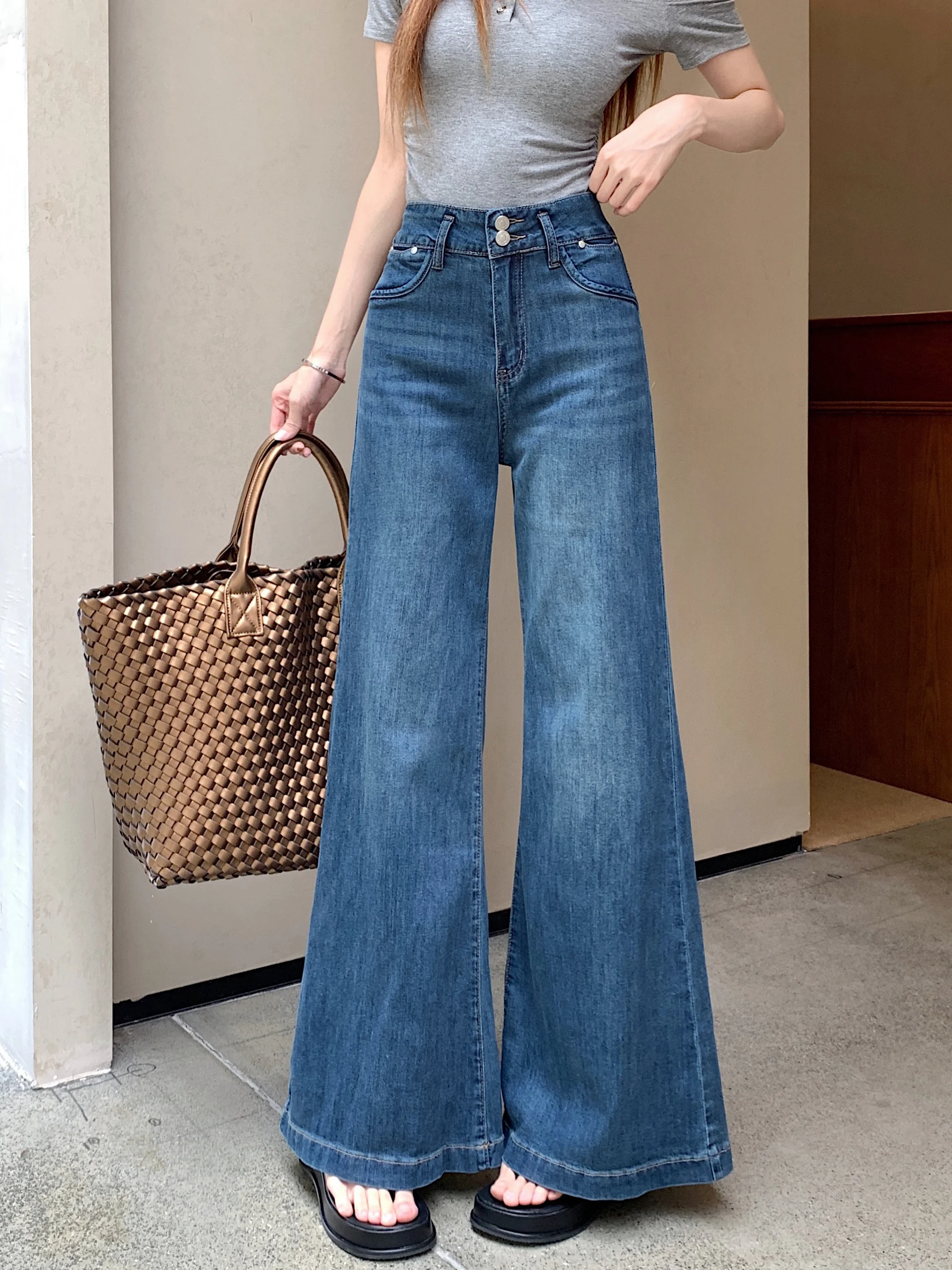 

Retro Distred Loose Women's Jeans High Waist Wide Leg Floor-Length Pants Faionable All-Match Summer New Arrival