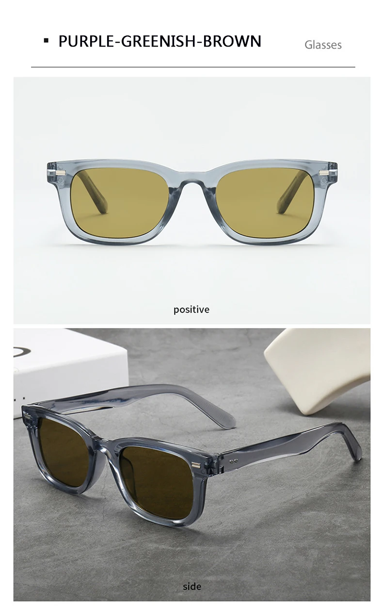 Herren-Sonnenbrille mit dickem Rahmen, Retro-Stil, braun, schmaler Rahmen, Hip-Hop-Stil, Rapper-Brille, Urlaubs-Sonnenbrille, UV400 – Detail 16