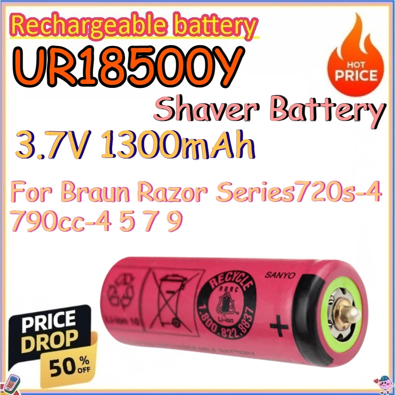 UR18500Y 3.7V 1300mAh Shaver Battery for Braun Razor Series720s-4 790cc-4 5 7 9 Replace Lithium-ion Batteries
