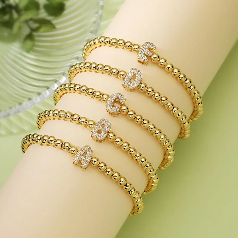 HECHENG, klassisches modisches Damen-Armband mit Zirkonia-Alphabet-Charm, A-Z-Initialen, verstellbare Kette, Stretch-Schmuck, Geschenk