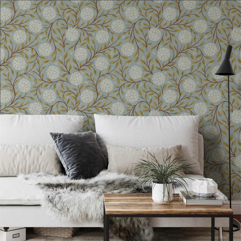 Vintage French Hydrangea Flower Wallpaper Self Adhesive Botanical Removable PVC Wall Covering for Bedroom Cabinet Renovation