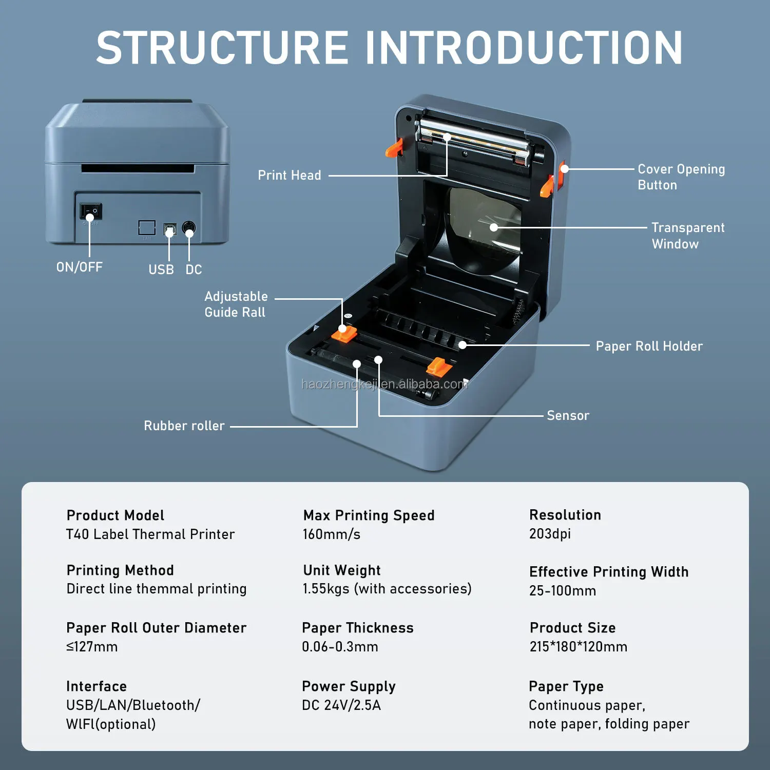 Adhesive Label Printer Barcode Sticker Printing Machine Thermal Label Printer Waybill 4-Inch Shipping Label Printer