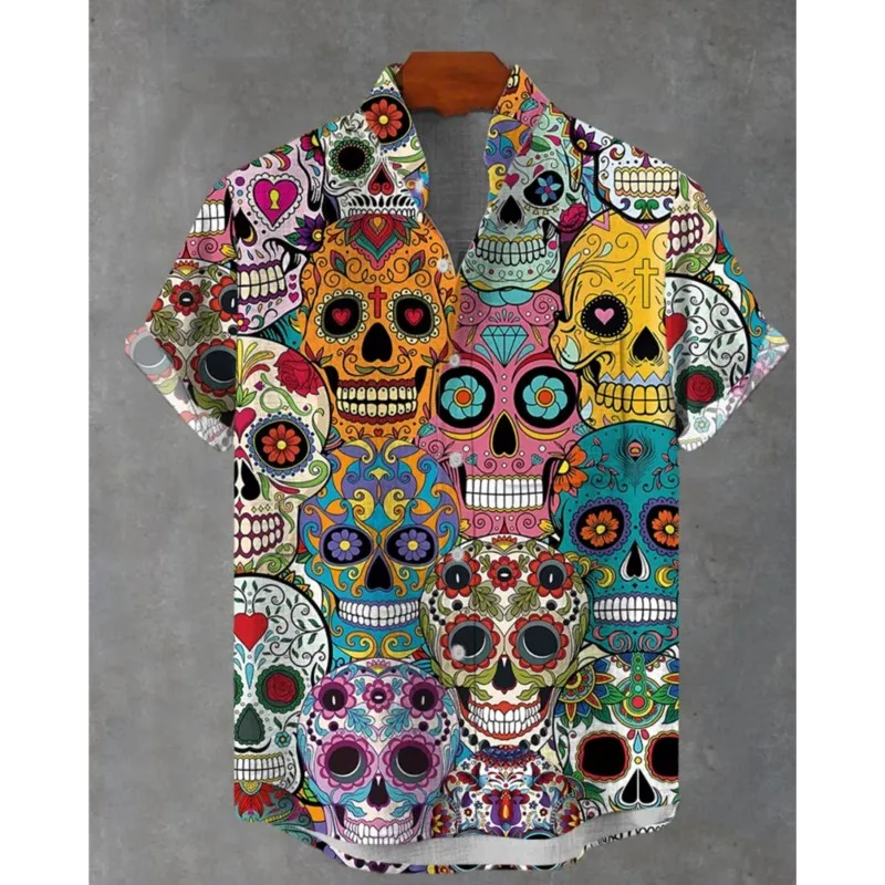 

2025 new men's shirt with 3D cat print, short casual sleeves, modern button-in-length shirt