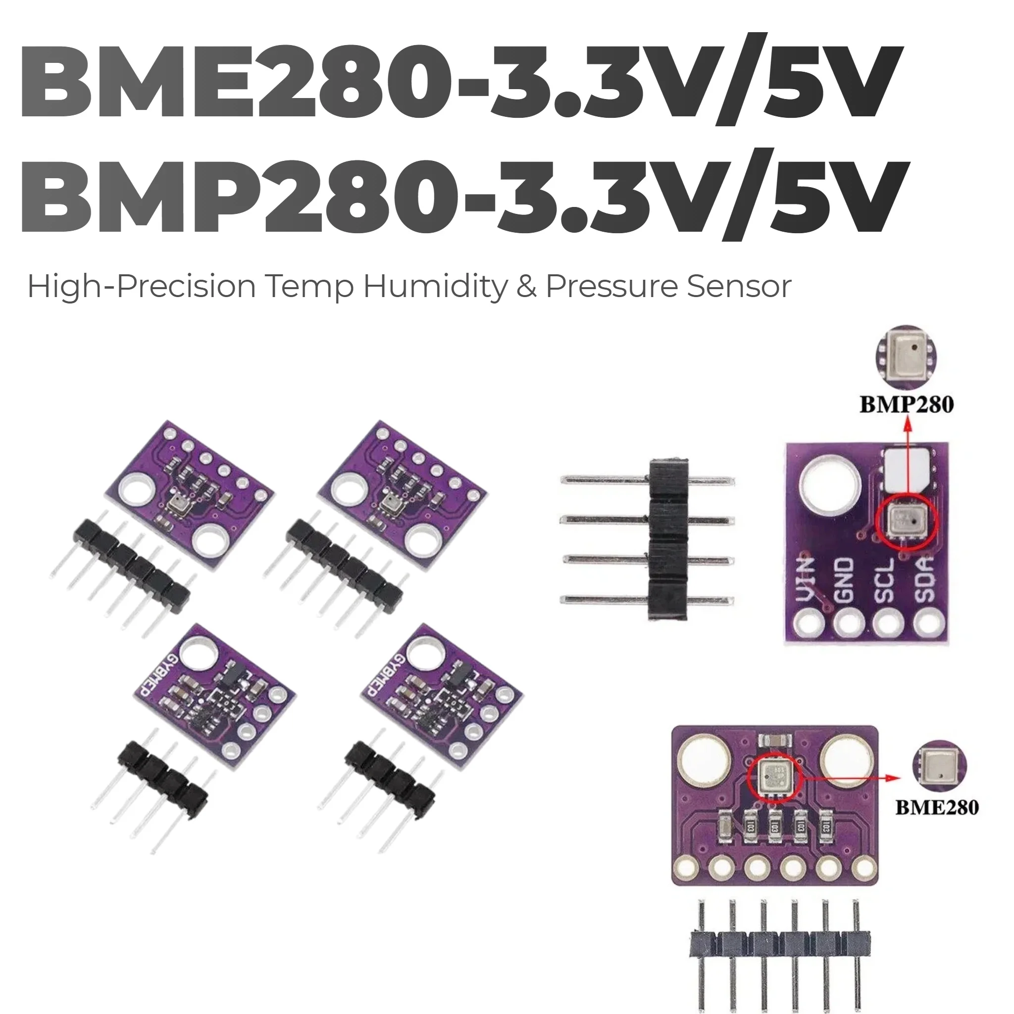 1-5PCS GY‑BME280‑5V GY‑BMP280‑3.3V Temperature Humidity Atmospheric Pressure Sensor Module