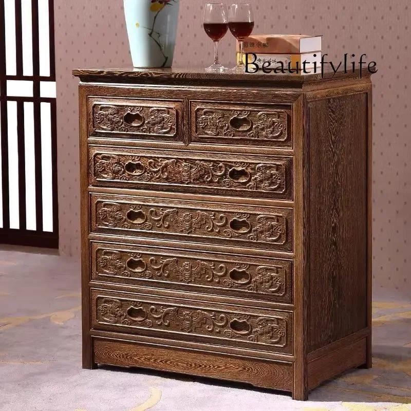 

Шкаф из красного дерева с шестью ящиками, дерево с куриными крыльями, китайский антикварный резной бытовой шкаф для хранения из цельного дерева