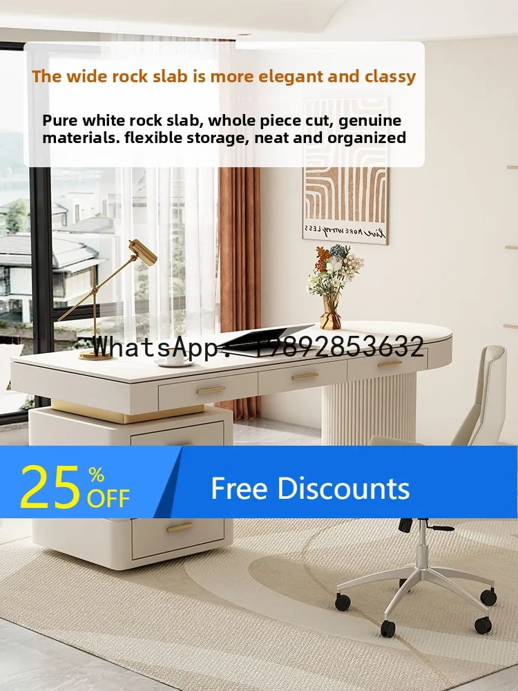 LYY Cream Style Rock Board Desk Home Computer Desk Bedroom Simple Modern Office Desk Light Luxury High-end Feel