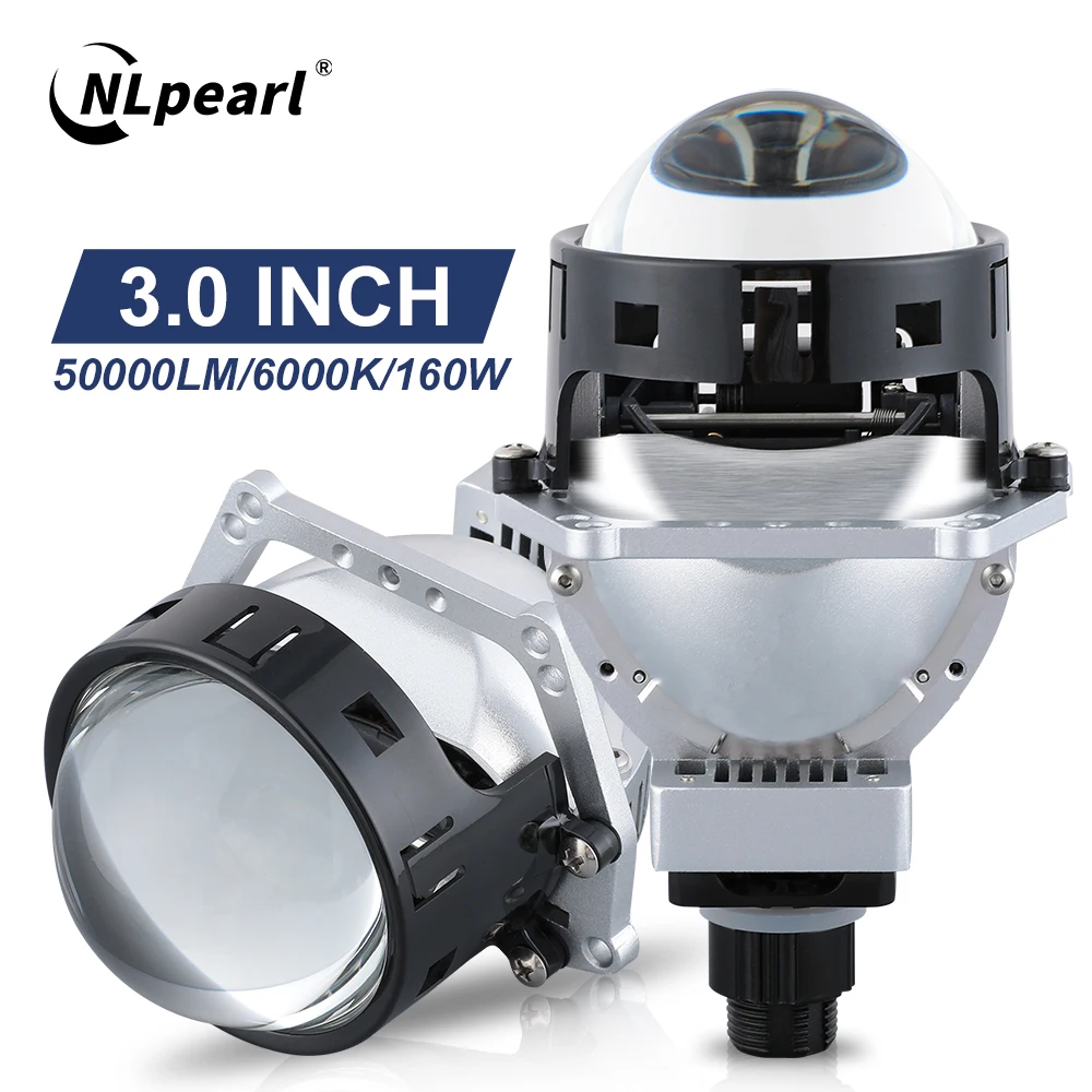 

NLpearl 3.0inch Bi LED Car Projector Lens LED Headlights Halo Lights For H4 H7 Audi 9005 9006 160W 50000LM High Low Beam 120W