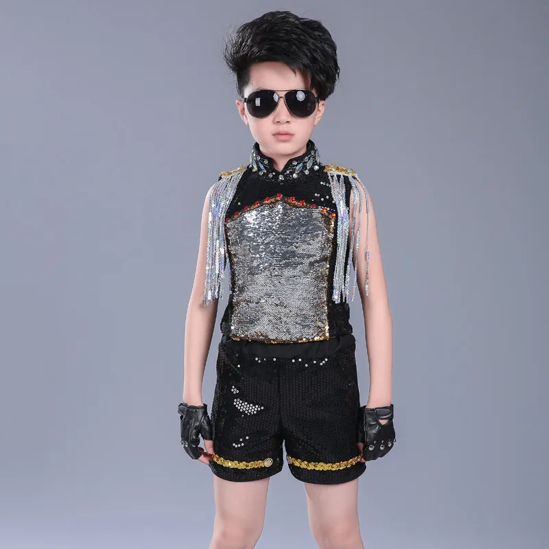 Hip Hop Clothes Toddler Jazz Dance Performance Outfits Stage Clothing Children\'s Modern Dance Drum Sequins Costume Boys Girls