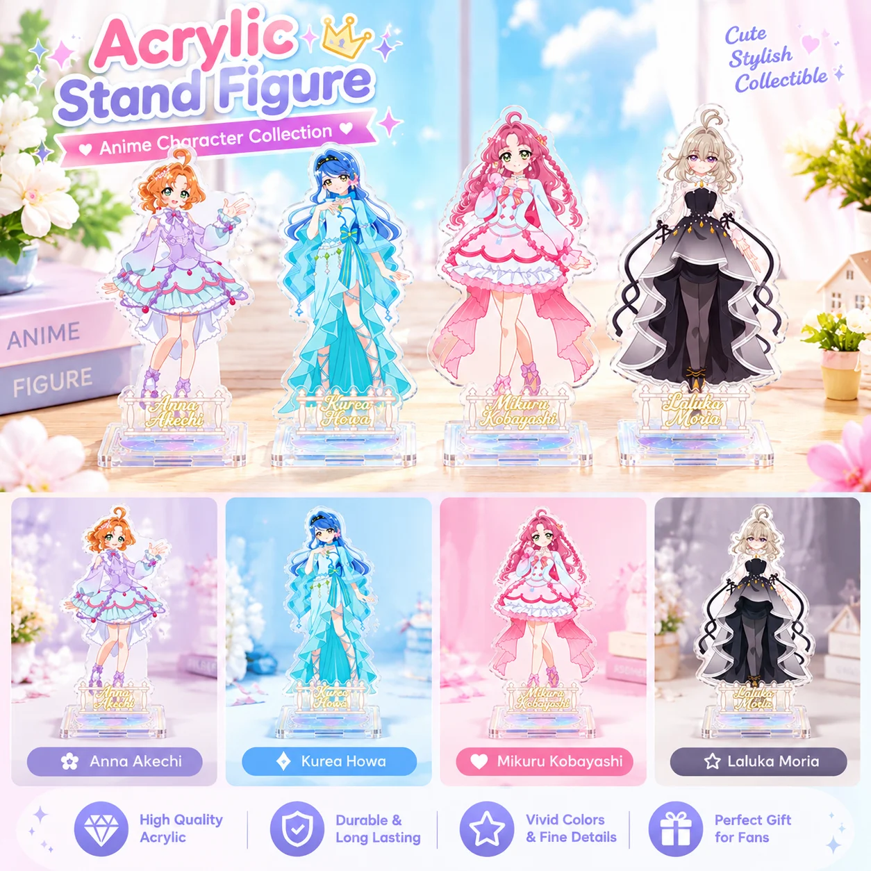 Star Detective Precure Acrylic Stand Laluka Moria Cure Arcana Shadow Anna Kurea Mikuru Anime Figure Double-Sided Gift Keychain
