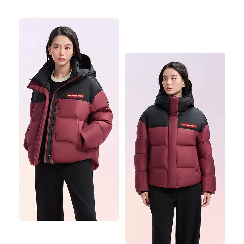Luxury Brand Winter Warm High-Quality Crop Puffer Jacket Parkas Windproof Hooded Women Patchwork Cotton Padded Coat Long-Sleeved