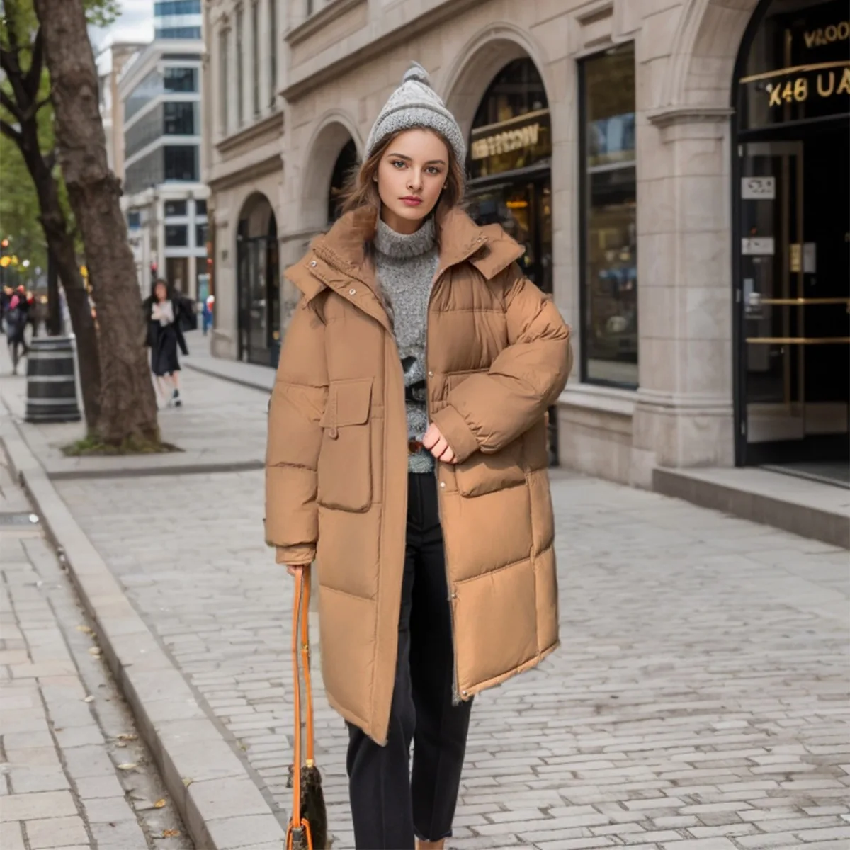 Parka à capuche en coton pur pour femme, manteau long épais et chaud, veste Wstring, proximité de la taille, document féminin, hiver 2024