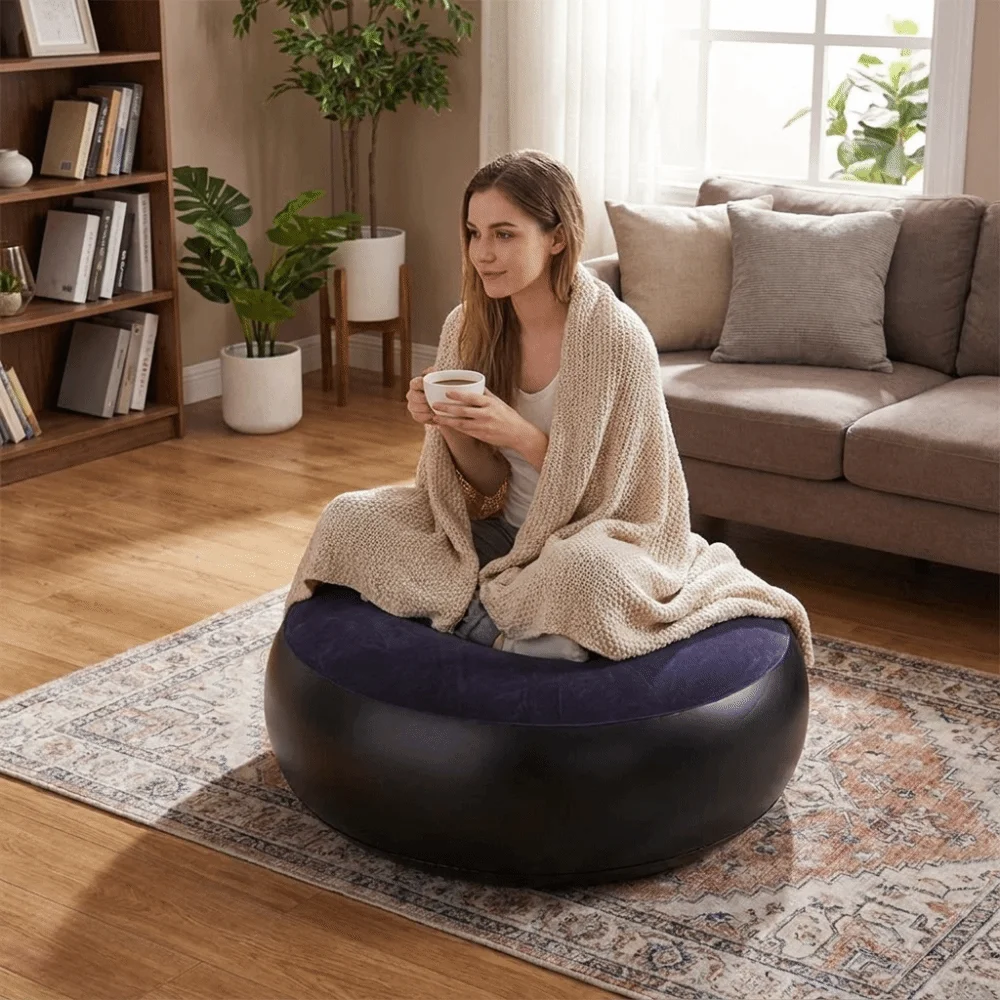 Air-tight Material；Lightweight Inflatable Foot Rest Ottoman Foldable Design Stable Support Footstool Air Pouf Flat Wide Surface