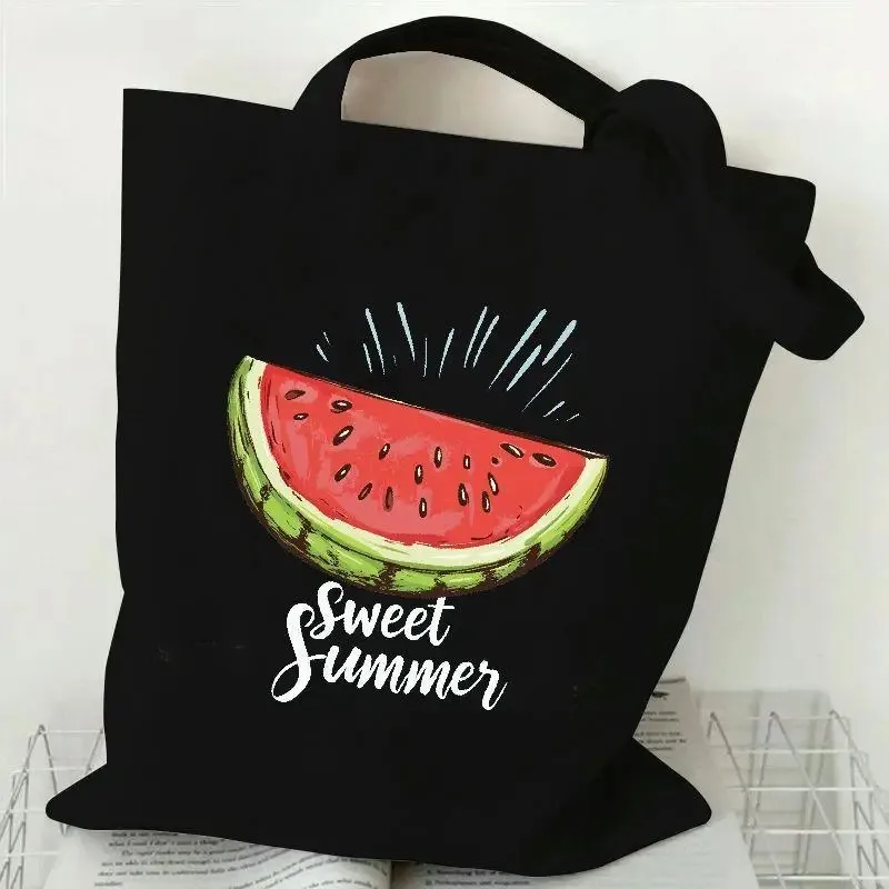 

Canvas Watermelon Print Tote Bag Reusable Grocery & Inspirational Gift Soft Casual Style Fruit for Holidays and Everyday Use