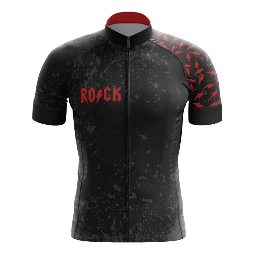 Retro Classic Rock Men\'s Black Short Sleeve Cycling Jersey Mountain Bike Road Riding Bicycle Clothes