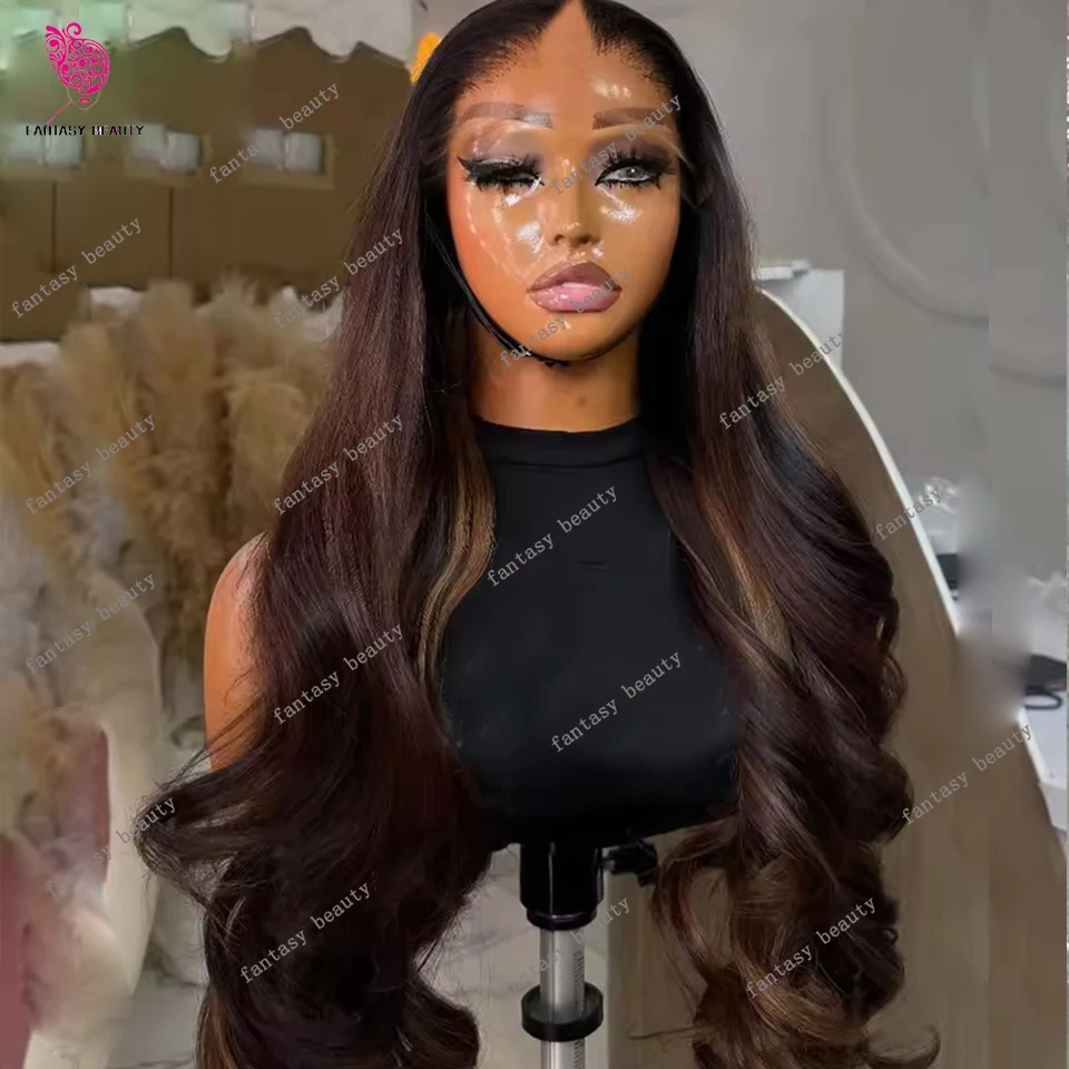 

Highlight Dark Reddish Brown Loose Wave Virgin Human Hair Easy Wear Ombre Chocolate U Part Wigs Natural Glueless U Part Wigs