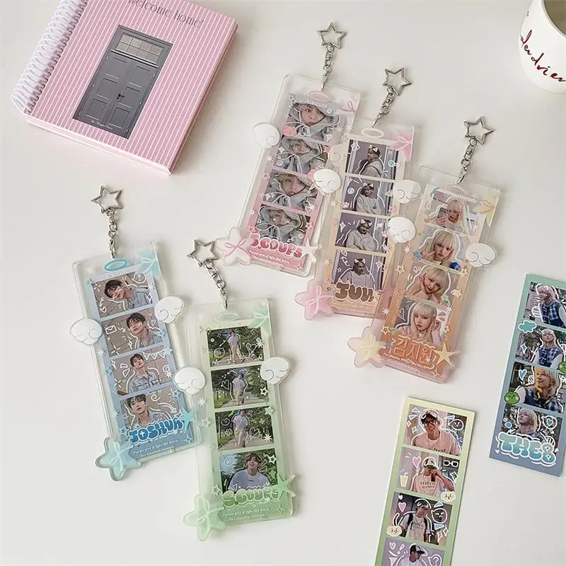 Cute Star Four-compartment Photocard Holder Acrylic Card Holder Idol Photo Storage Card Display Protect Pendant DIY Decor Gifts