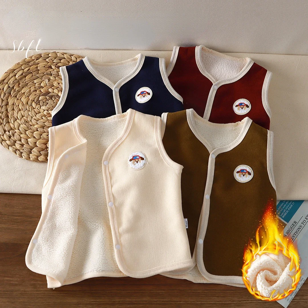 Baby Girls Boys Corduroy Vest Kids Warm Sleeveless Jacket Toddler Infant Cartoon Outerwear Children's Clothing Casual