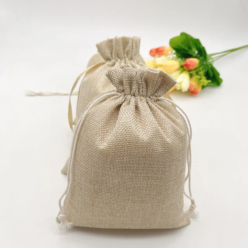 500pcs 15x20cm Jewelry Jute Bags Burlap Sachet Bags Sack Linen Drawstring Jute Gift Pouch Storage Bag Webbing Gift Packaging Bag