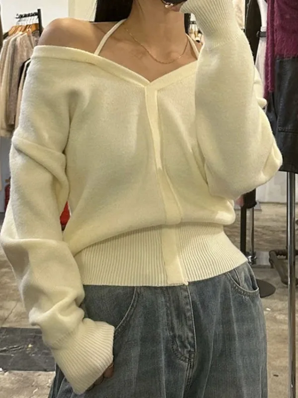 

Сексуальный вязаный свитер с длинным светом и оulder, женский вязаный свитер Pure Desire Sle Chic Personali, Новое поступление, мода для девочек