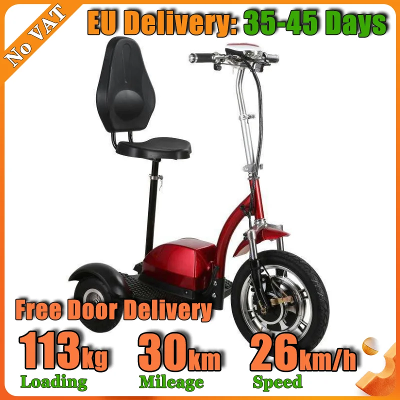 3 Wheel Electric Scooter 350W Brushless Hub Motor 36V12Ah Lead Acid Battery 26km/h Max Speed With Front Basket Daily Shopping