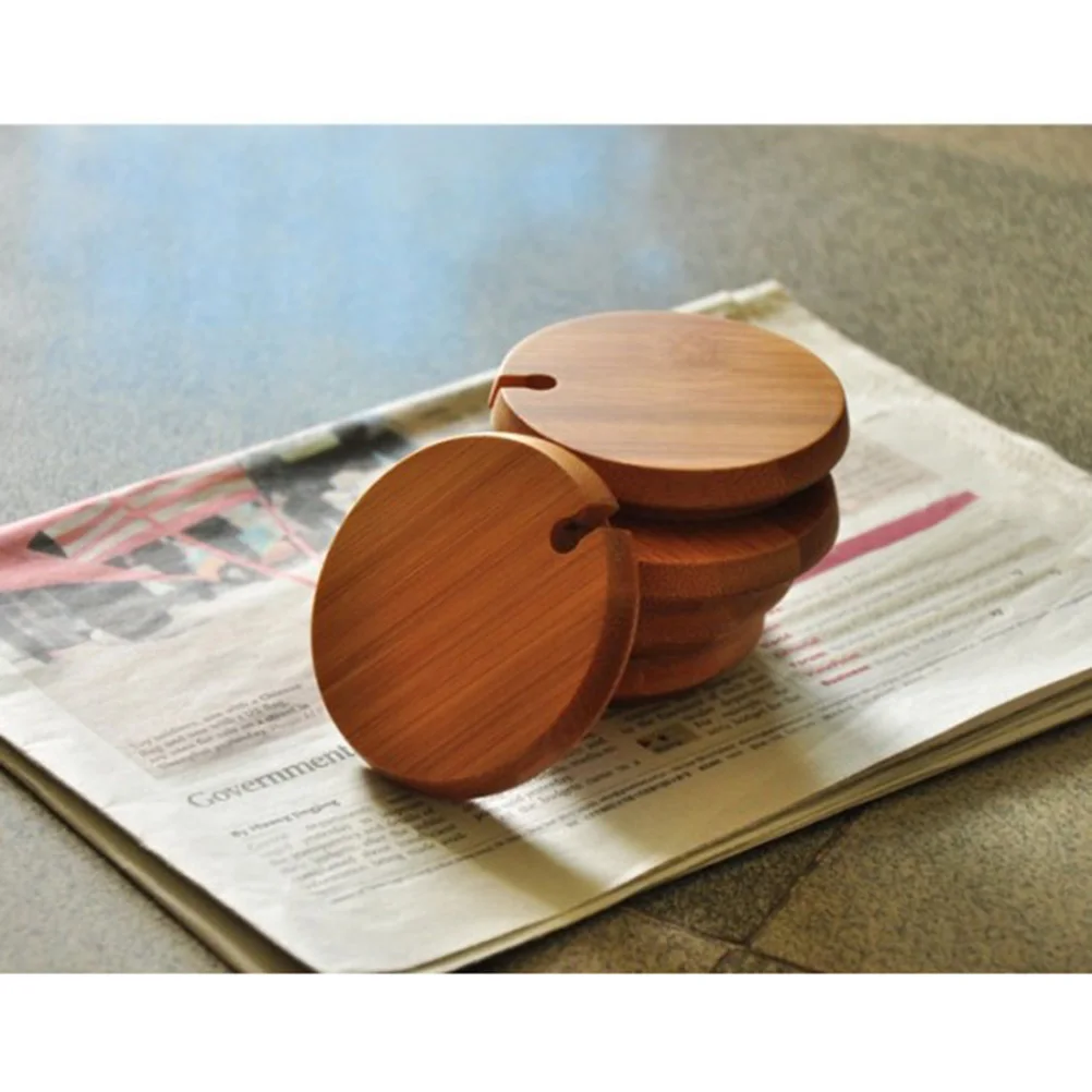 

6pcs Bamboo Cup Lids Wood Mug Drink Lid Sealed Covers Spoon Notch Fine Polished Ceramic Cup Covers For Men Women