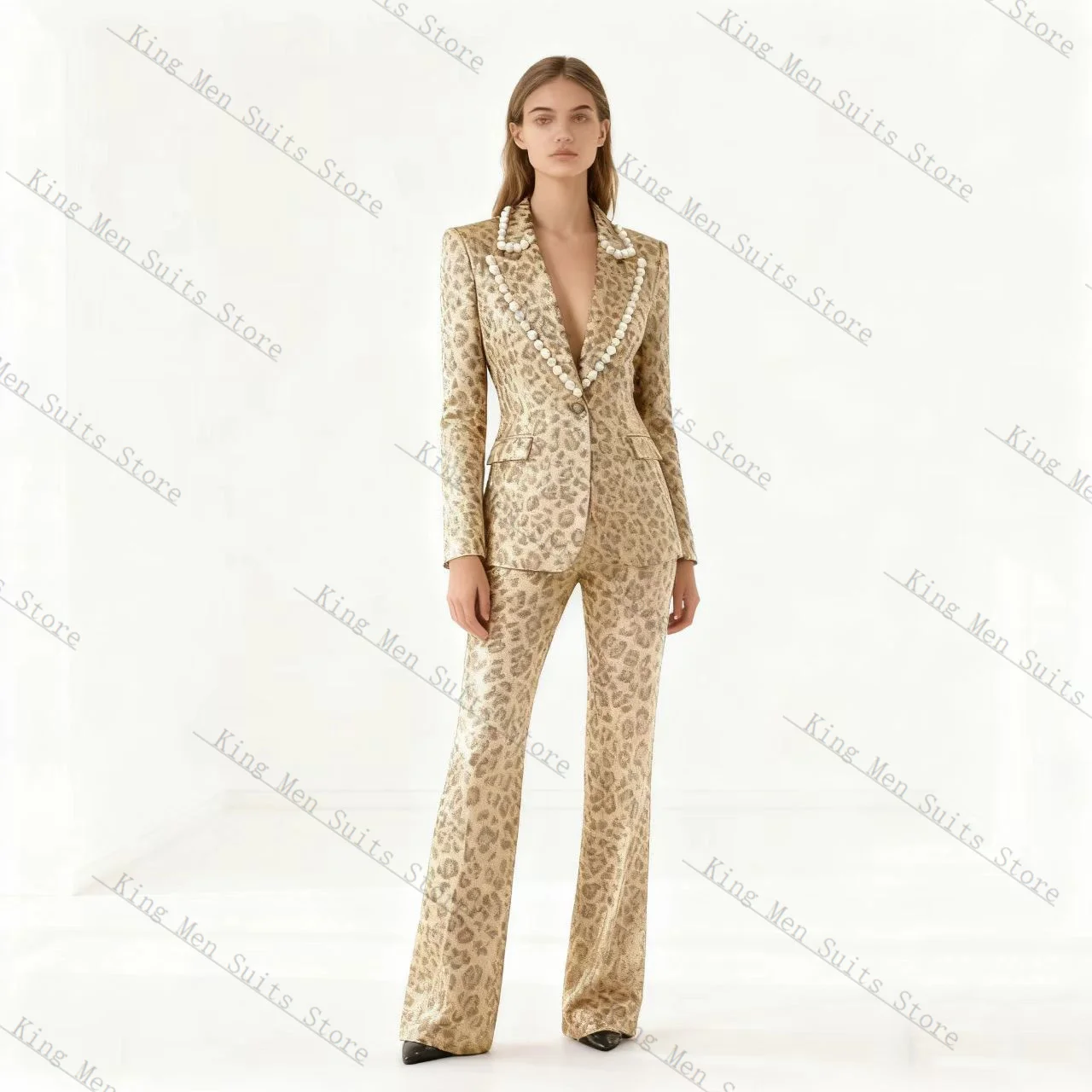 Leopard Print Women Suits Pants Set 2 Piece Blazer+Trousers Customized Luxury Formal Office Lady Jacket Prom Wedding Coat