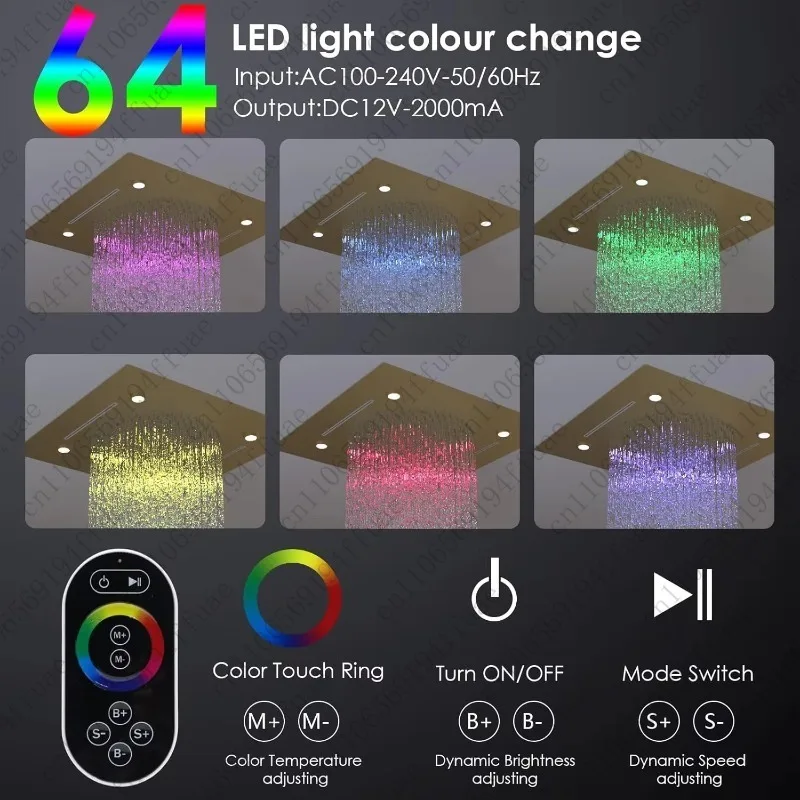 رأس دش، LED متعدد الوظائف لكامل الجسم، رذاذ هطول الأمطار عالي الضغط، رأس دش 3 وظائف