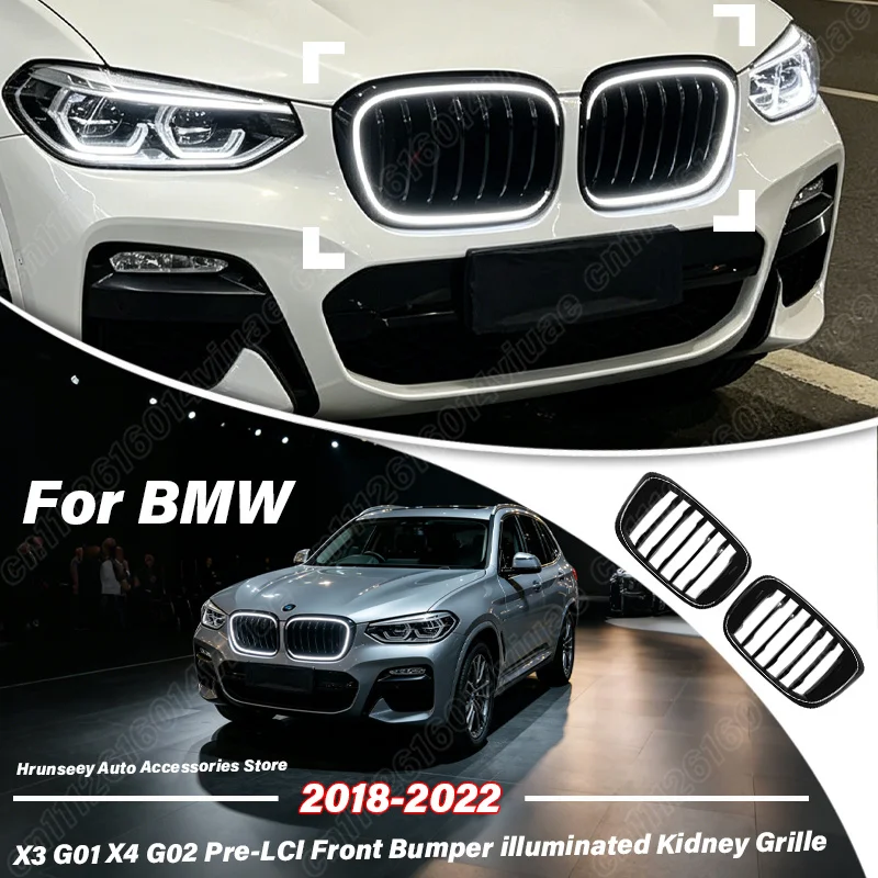 Für BMW X3 G01 X4 G02 Pre-LCI 2018 2019 2020 2021 2022 Vorderer Stoßfänger Beleuchteter Nierengrill LED-Grills Auto-Tuning Zubehör