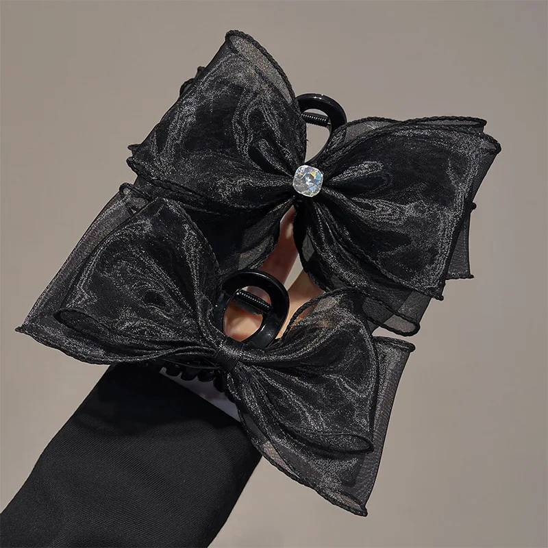 

Rhinestone Tulle Bow Hair Shark Claw Clip for Back Head Bun Holder Women Princess Style Premium Soft Lightweight Daily Use