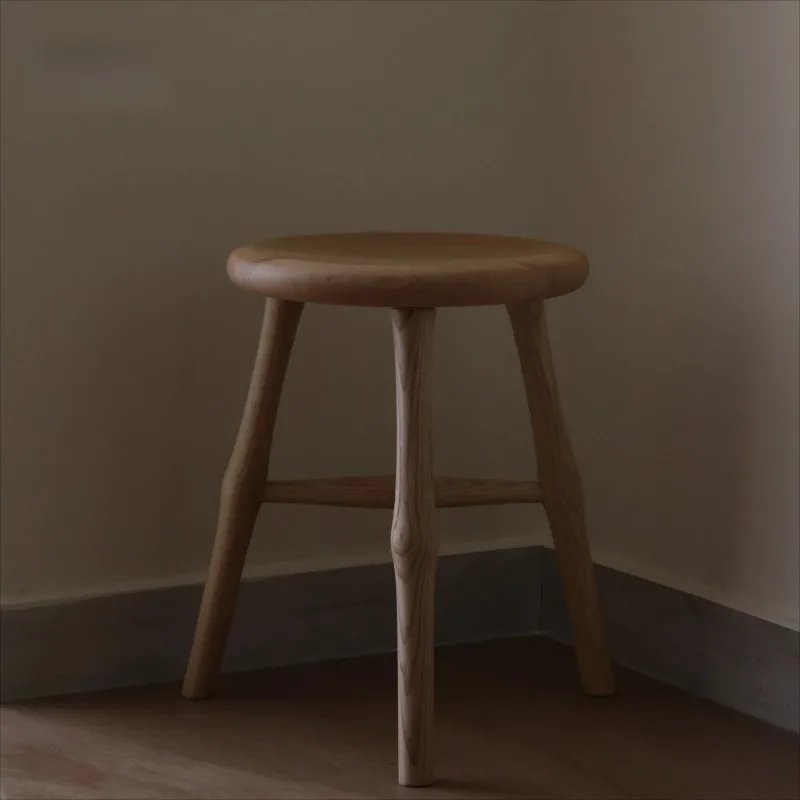 

Japanese Solid Wood Kids Chair Wabi-Sabi Round Stool Decorative Side Table for Bedroom Entryway Natural Minimalist Design