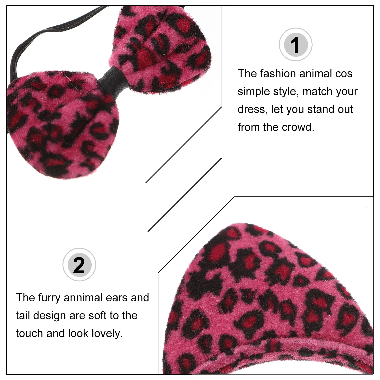 

Cat Costume 3Pcs Cosplay Set Leopard Ears Headband Bow Tie Tail for Dance Party Cartoon Headdress