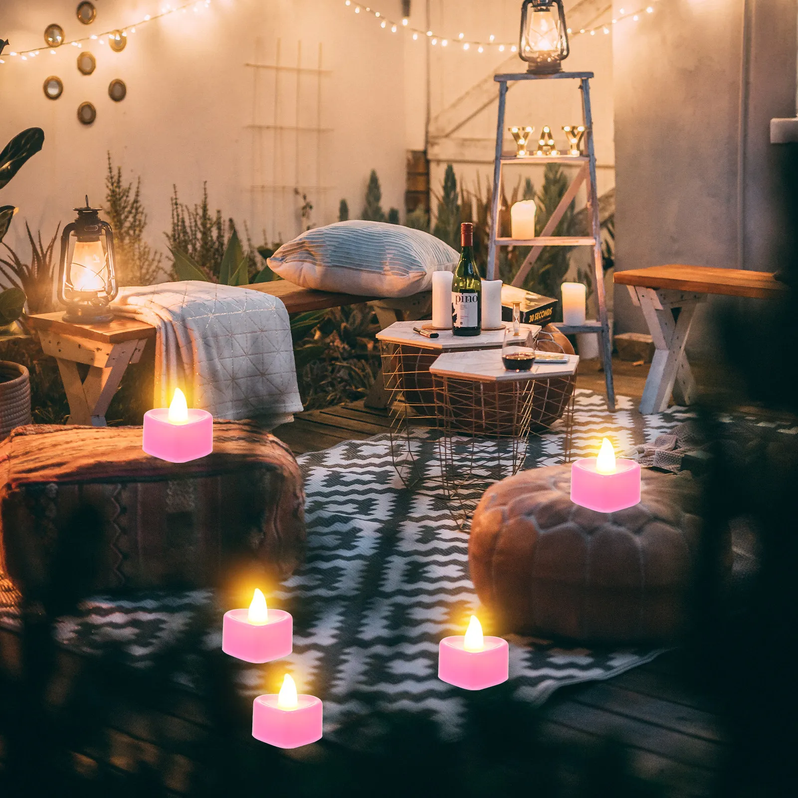 

24 шт. электронных светодиодных ламп в форме сердца, романтические беспламенные электрические мини-лампы