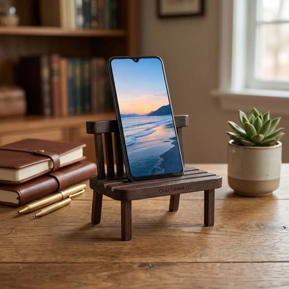 

Solid Wood Chair Mobile Phone Holder Portable Elegant Walnut Cell Phone Stand Universal Creative Design Mobile Phone Stand