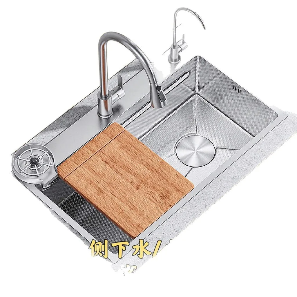304 stainless steel sink small rice grain embossed vegetable basin left and right sink kitchen large single sink