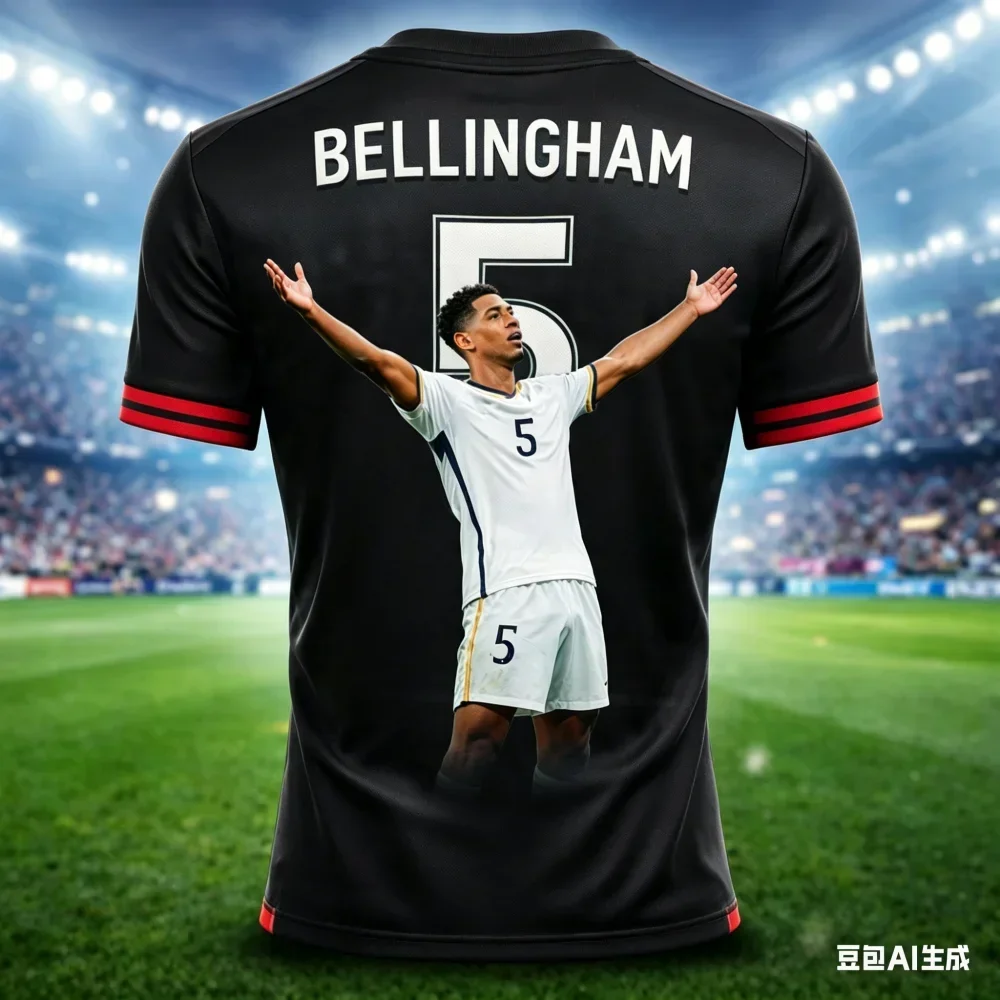 Unisex England Soccer Jersey Black Dual Red Cuffs Open-Arms Player Print Back No.5 2026 Crest Fan Football Shirt