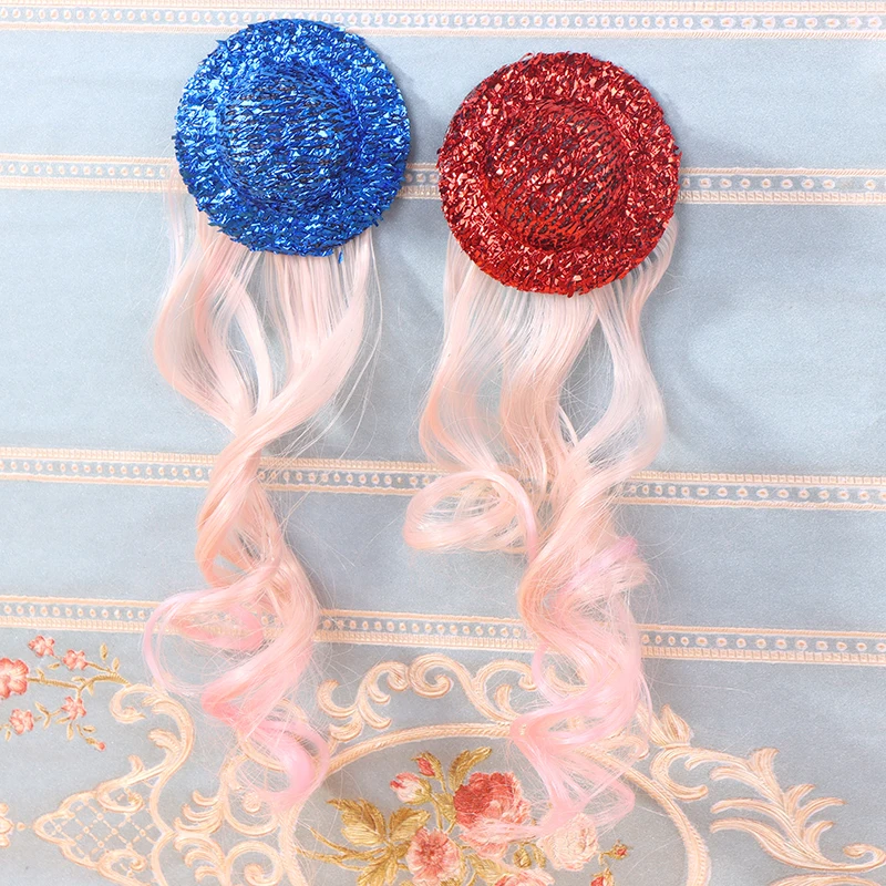 1Pcs Sweet Doll Hat With Length Wig Dollhouse Doll Curly Hair Accessories Doll Princess Dress Up Toy For Girls Pretend Play Toy