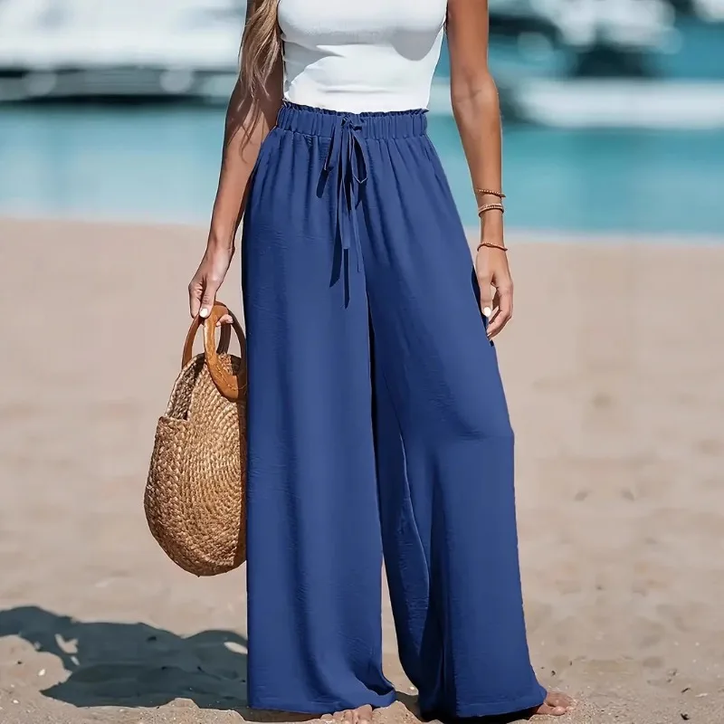Women's High Waist Wide-leg Pants - Breathable and Light Fabric, Loose and Casual Style - Comfortable, Fashionable and Elegant