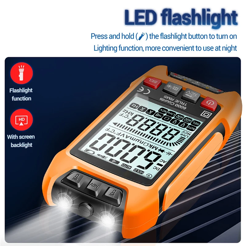 Multimeter Digital Pintar 6000 Counts True RMS Auto Range Multimeter Digital Pengukur Tegangan Arus AC DC Resistansi Multimeter Tester