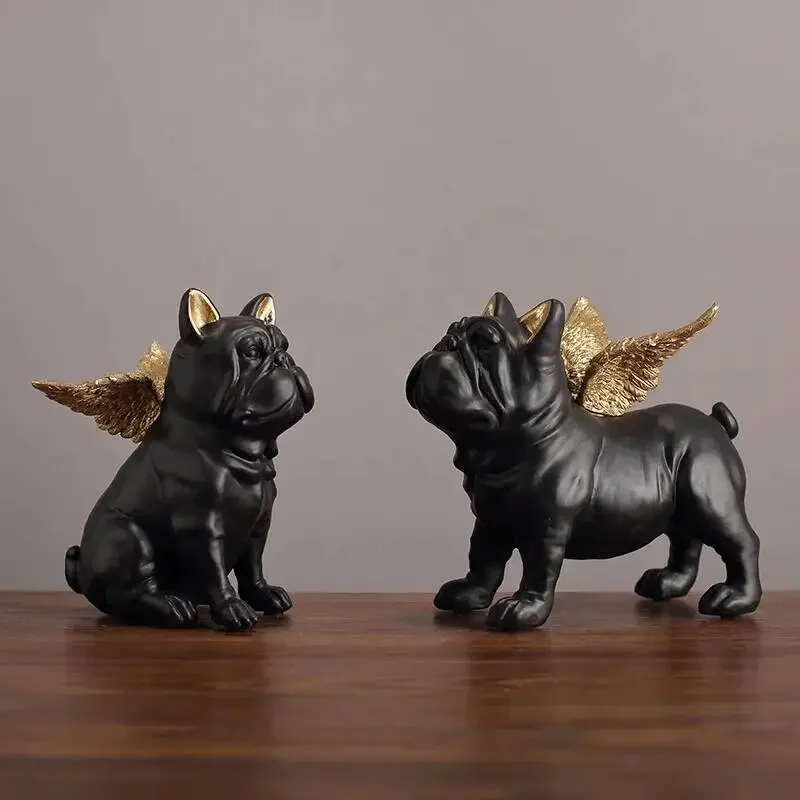 Resin Crafts Ornaments Animal Sculpture Angel Puppy French Bulldog Dog Statue Desktop Crafts Decoration Ornaments Two-piece Suit