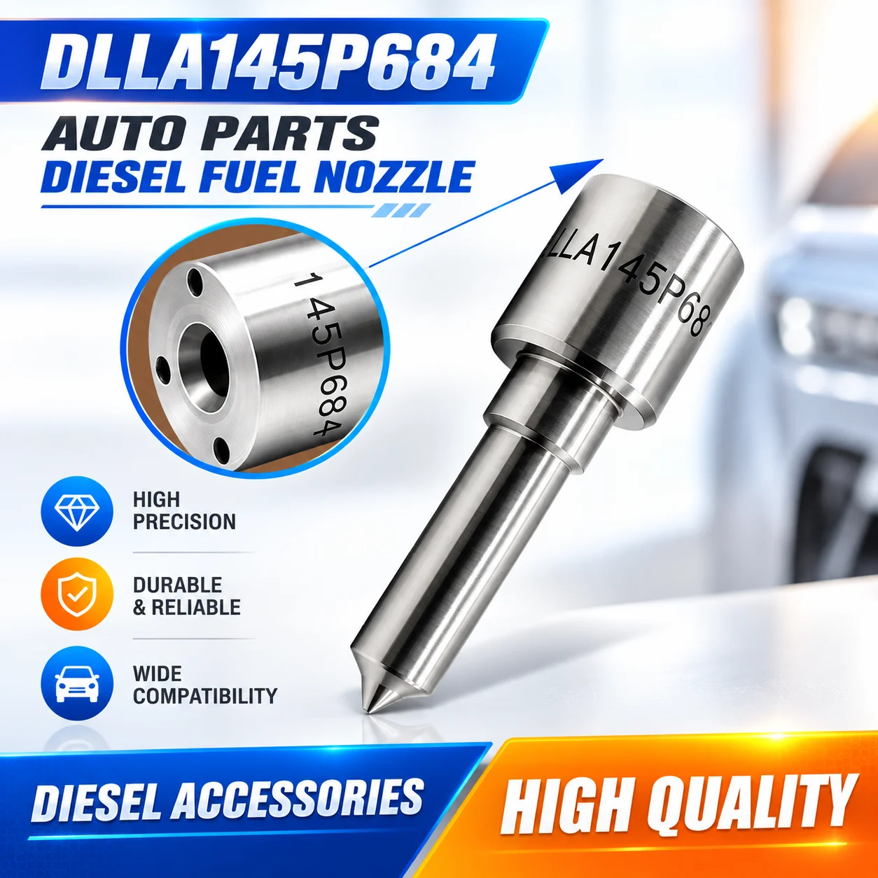 New DLLA145P684 6x0.19 Flat Top White Needle Injector Spray Nozzle For Diesel Fuel Consistent Combustion Performance.LJ1030