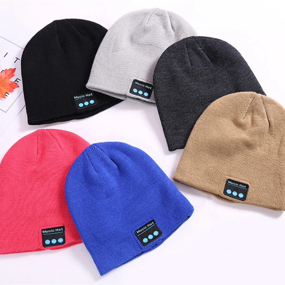 

Music Knitted Hat Wireless Mic Headset Cap Hats for Men Autumn Winter Unisex Acrylic Material Detachable Device Travel Jogging