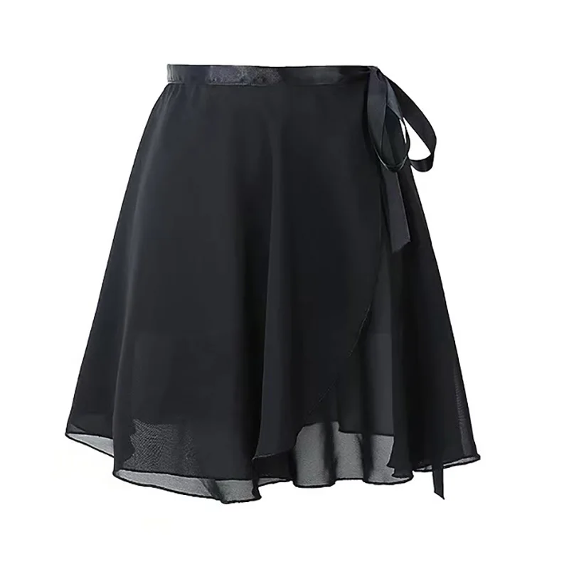 CLYFAN Girls Ballet Skirts Dance Skirt White Black Chiffon Skirts Woman Tied Mini Short Dance Skirt