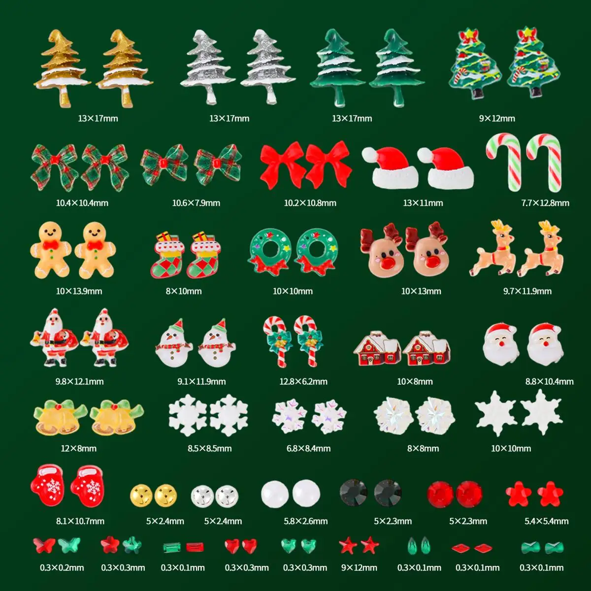 1Box Cartoon Creative Elk Santa Claus Gloves Bow Nail Art Decorations Cute Socks Bell Resin Nail Charms for DIY Christmas Nails