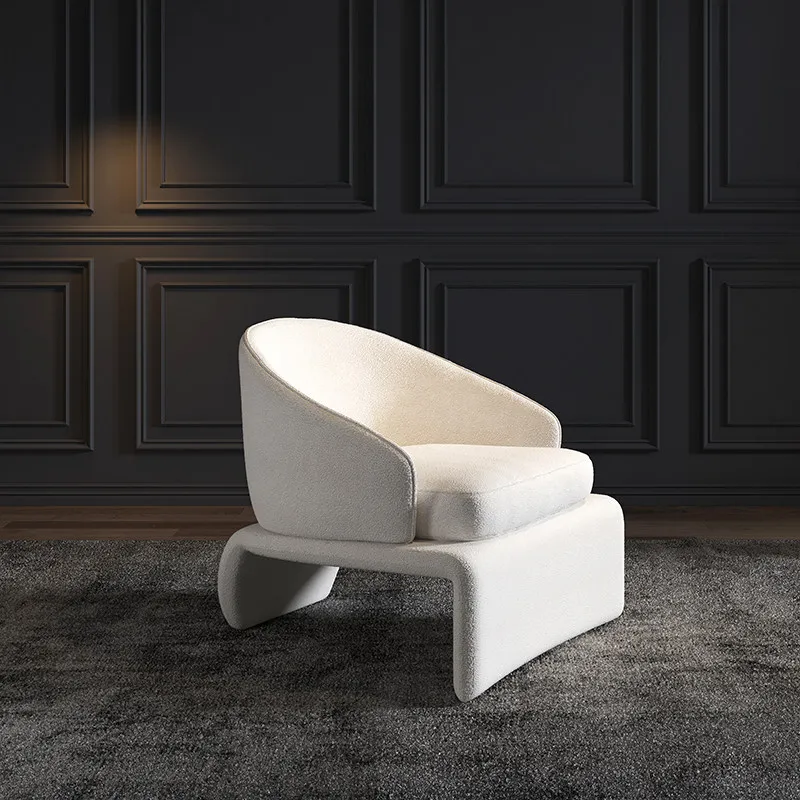 Living room single sofa model room Nordic creative designer white lamb wool single chair